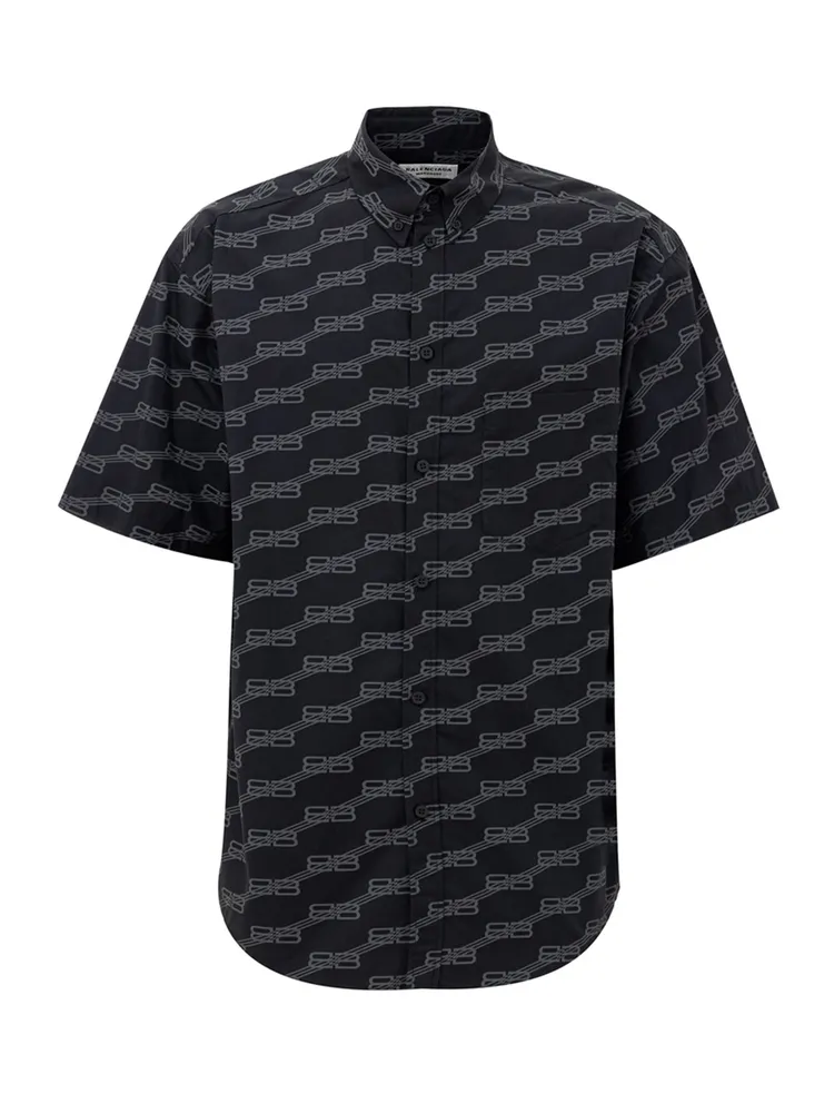 Balenciaga Allover Logo Short Sleeve Shirt