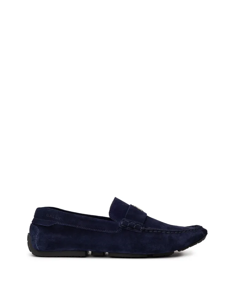 Bally Blue Suede Loafers with Logo