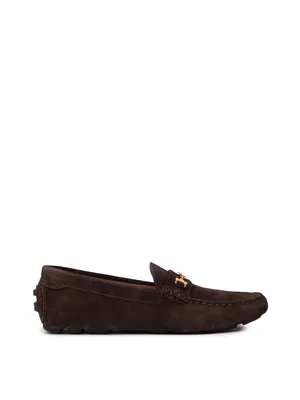 Bally Brown Suede Loafers with Gold Logo