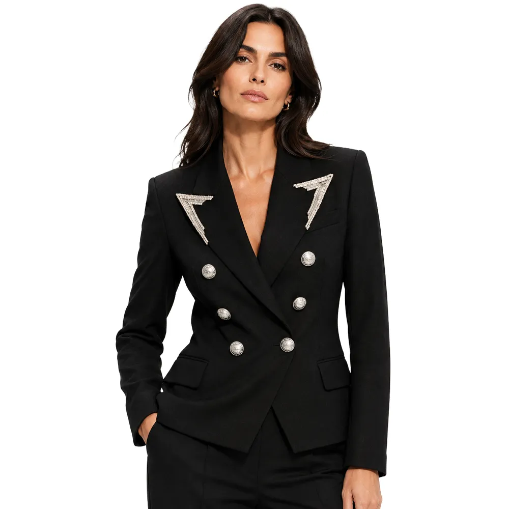 Balmain Jacket Double-Breasted Decorata Black