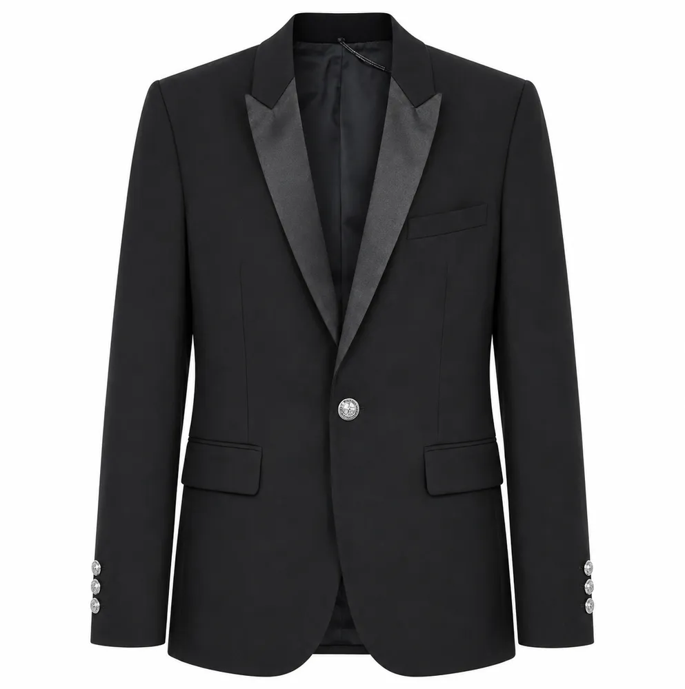 Balmain Jacket Single-Breasted Lapel Glossy Black