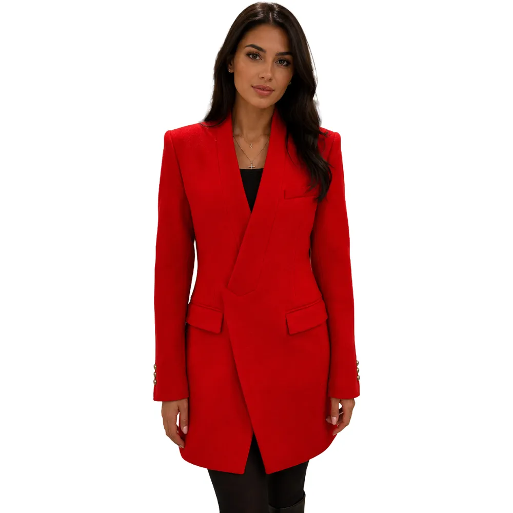 Balmain Coat Single-Breasted Red