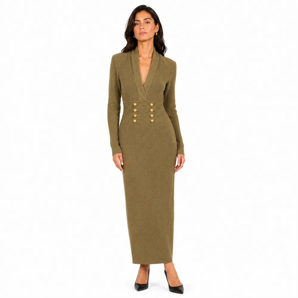Balmain Dress Ribbed Green