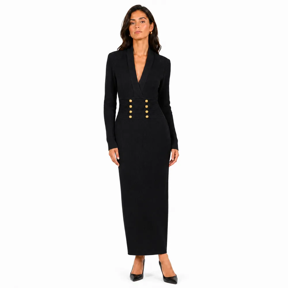 Balmain Dress Ribbed Black
