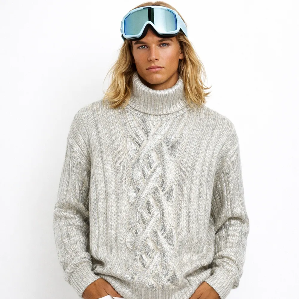 Balmain Metallic Cabled Turtleneck Grey