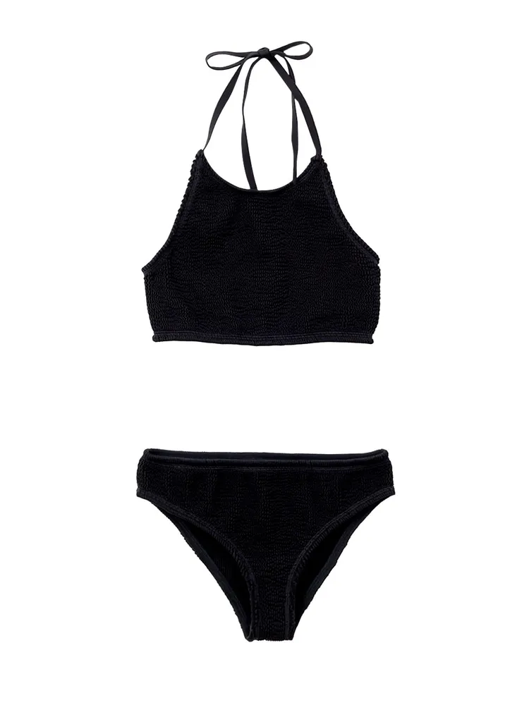 Bottega Veneta Two Piece Swimsuit in Black Mille Pieghe