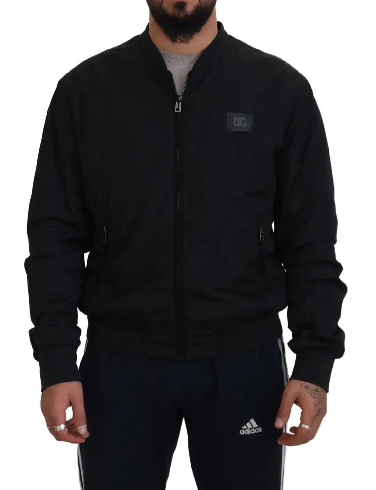 Dolce & Gabbana Black Nylon Logo Bomber Jacket