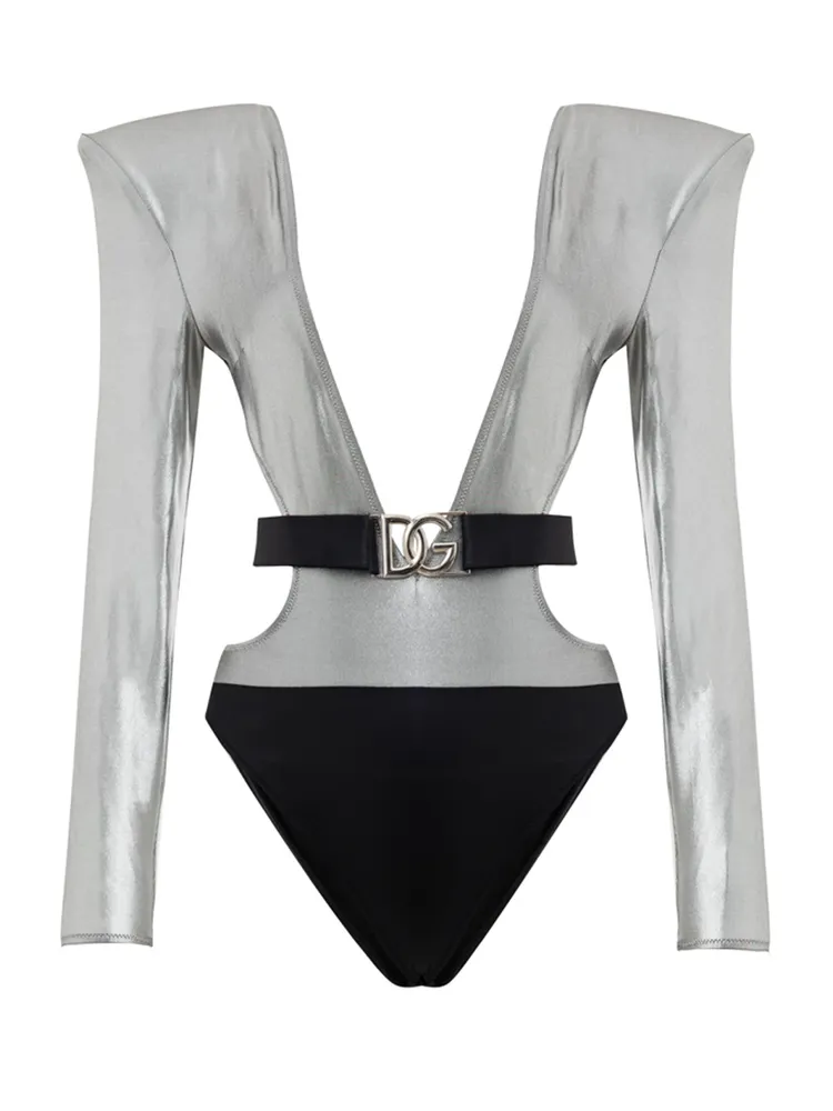 Dolce & Gabbana Silver Long Sleeve Swimsuit