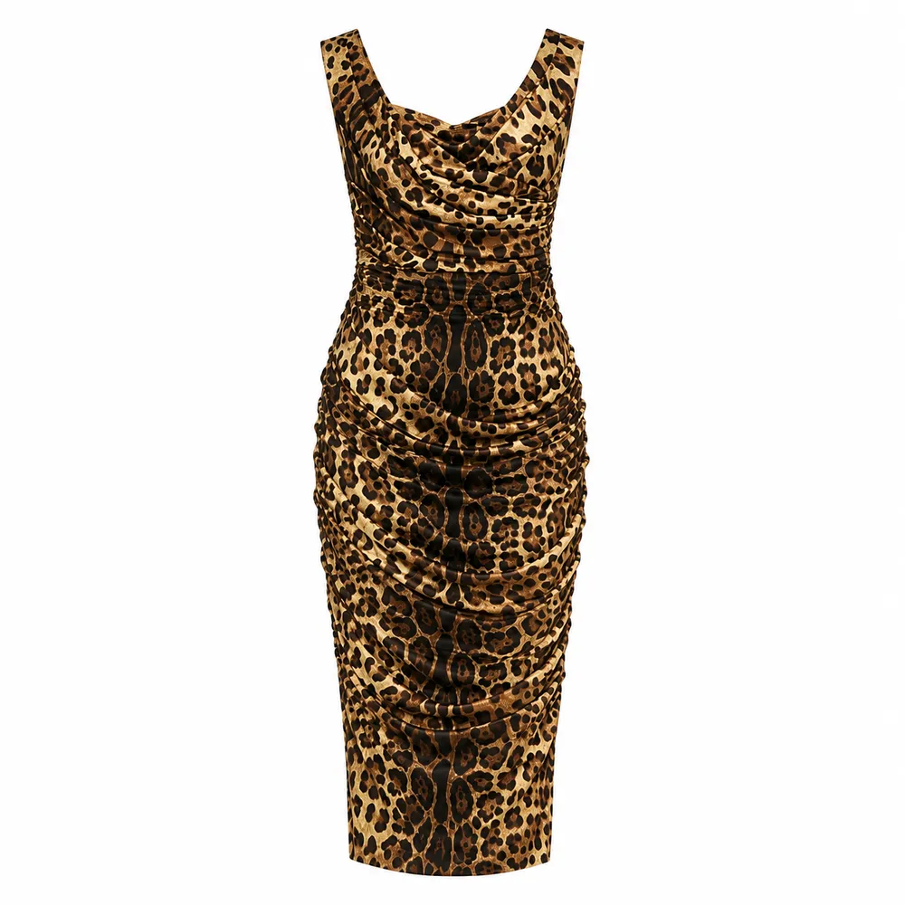 Dolce & Gabbana Dress Leopardato Arricciatura Multicolor