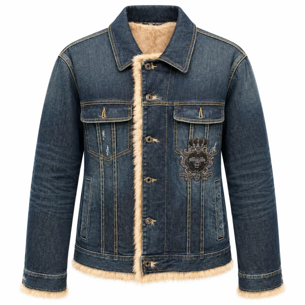Dolce & Gabbana Jacket Denim Pelliccia Blue