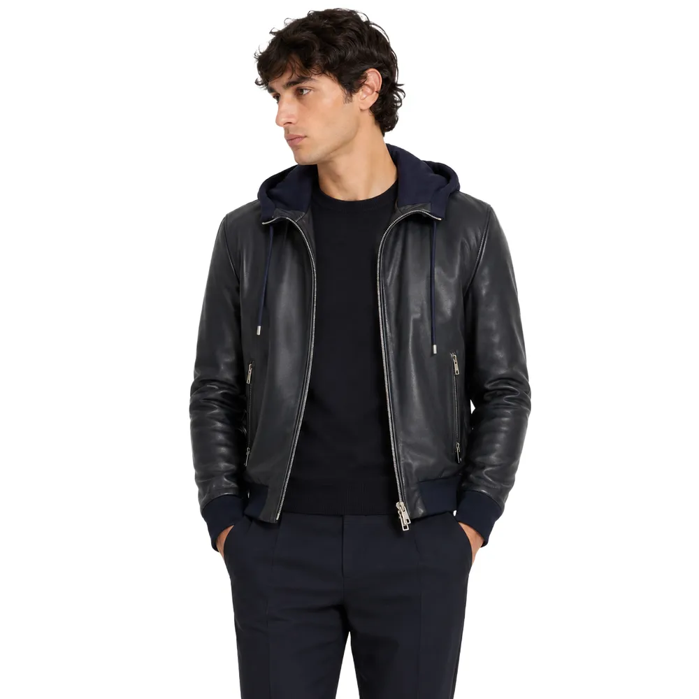 Dolce & Gabbana Jacket Leather Hooded Blue