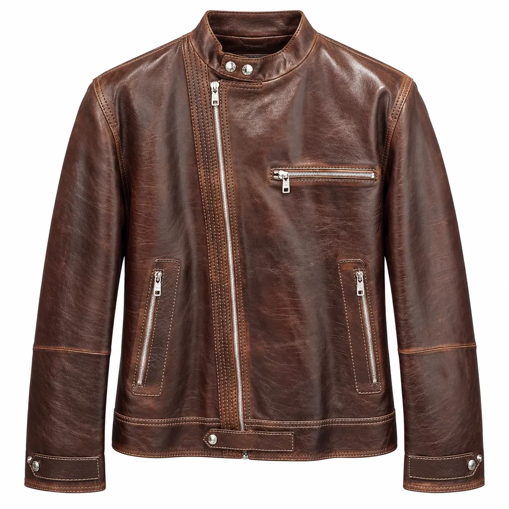 Dolce & Gabbana Jacket Asimmetrica Leather Brown