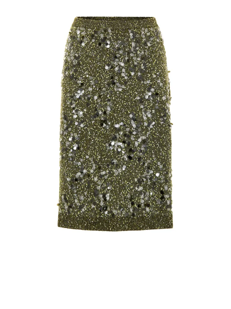 Gucci Military Green Sequined Knit Skirt