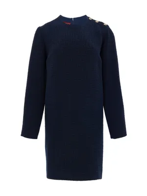 Gucci Blue Bouclé Dress with Logo Buttons