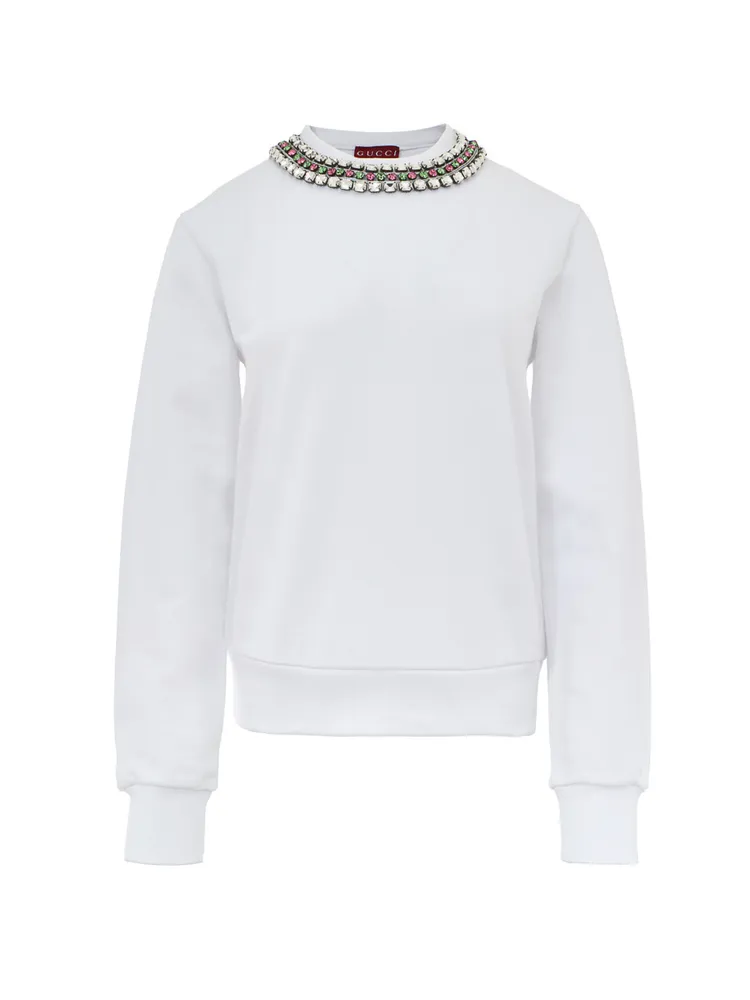 Gucci White Sweatshirt with Jewel Neck