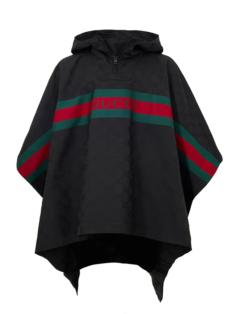 Gucci Black Cape with Web Logo and GG Monogram Print