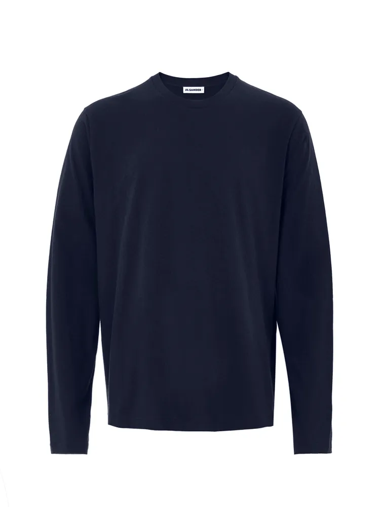 Jil Sander Blue Long Sleeve T-Shirt with Embroidery Logo
