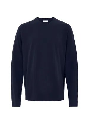 Jil Sander Blue Long Sleeve T-Shirt with Embroidery Logo