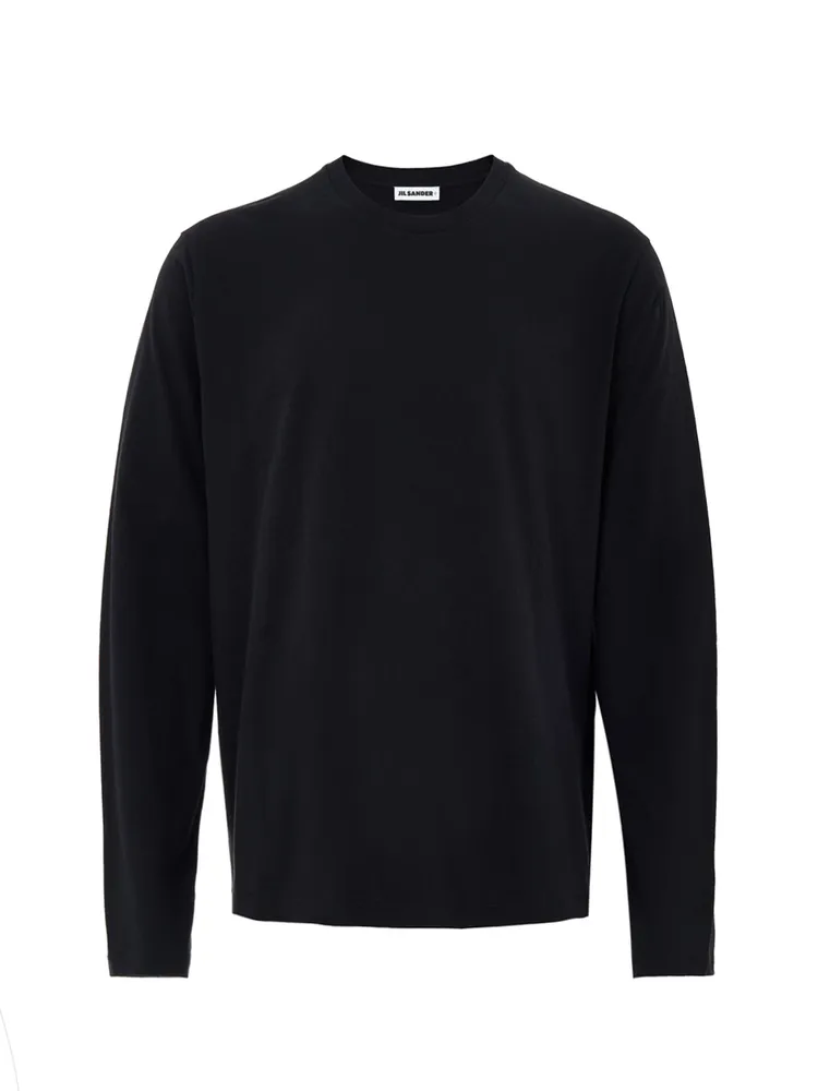 Jil Sander Black Long Sleeve T-Shirt with Embroidery Logo