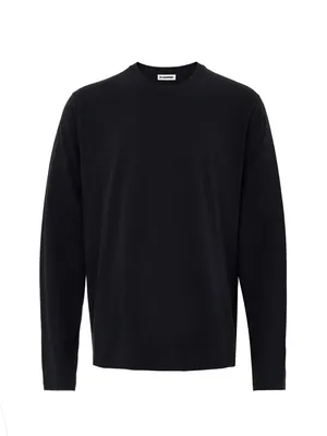 Jil Sander Black Long Sleeve T-Shirt with Embroidery Logo