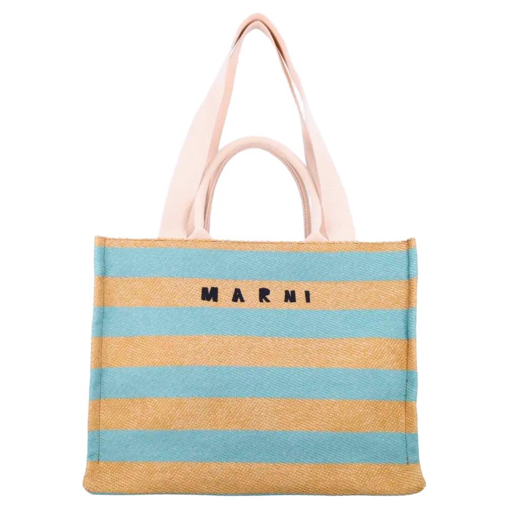 Marni Embroidered Raffia Tote Bag Multicolor