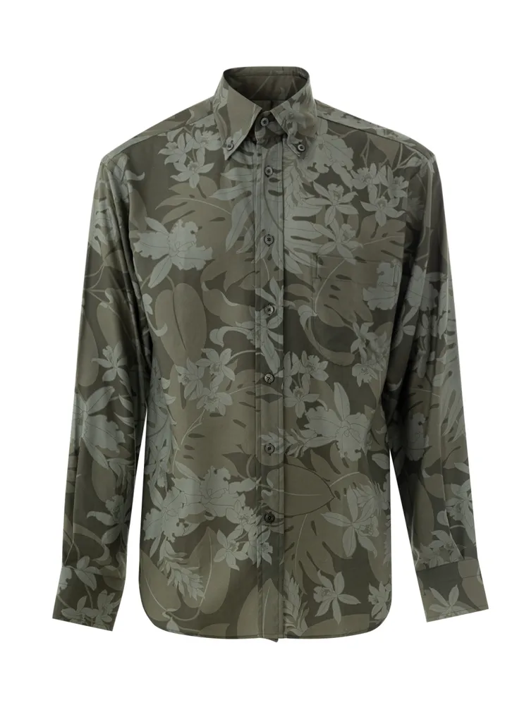 Tom Ford Green Floral Print Shirt